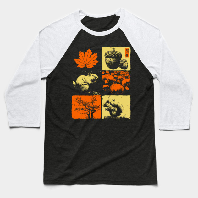 Autumn Squirrel - Retro Ukiyo-e Fall Aesthetic Baseball T-Shirt by TuncGK