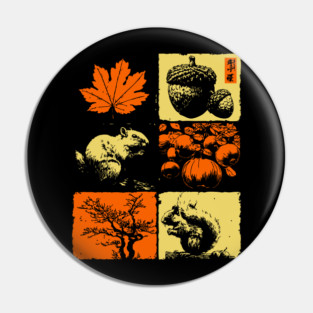 Autumn Squirrel - Retro Ukiyo-e Fall Aesthetic Pin