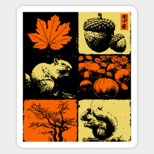 Autumn Squirrel - Retro Ukiyo-e Fall Aesthetic Magnet