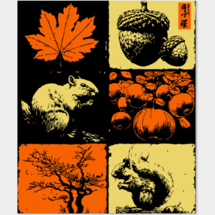 Autumn Squirrel - Retro Ukiyo-e Fall Aesthetic Posters and Art
