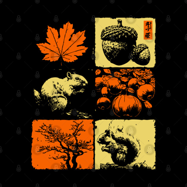 Autumn Squirrel - Retro Ukiyo-e Fall Aesthetic by TuncGK