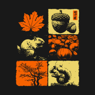 Autumn Squirrel - Retro Ukiyo-e Fall Aesthetic T-Shirt