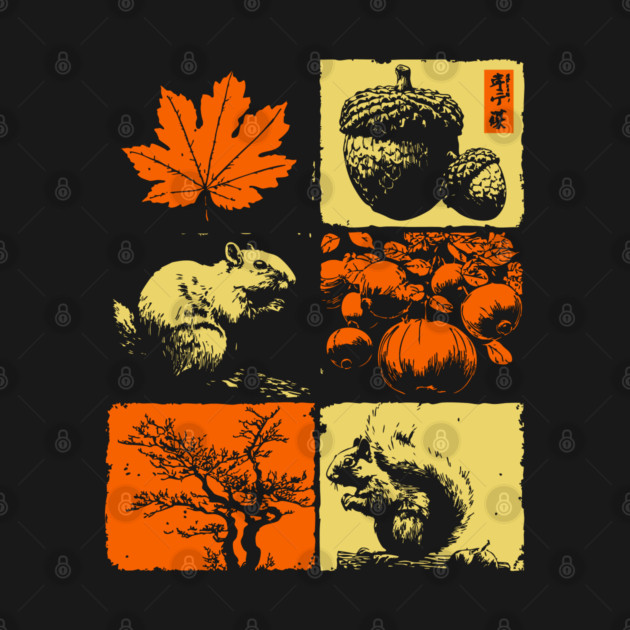 Autumn Squirrel - Retro Ukiyo-e Fall Aesthetic by TuncGK