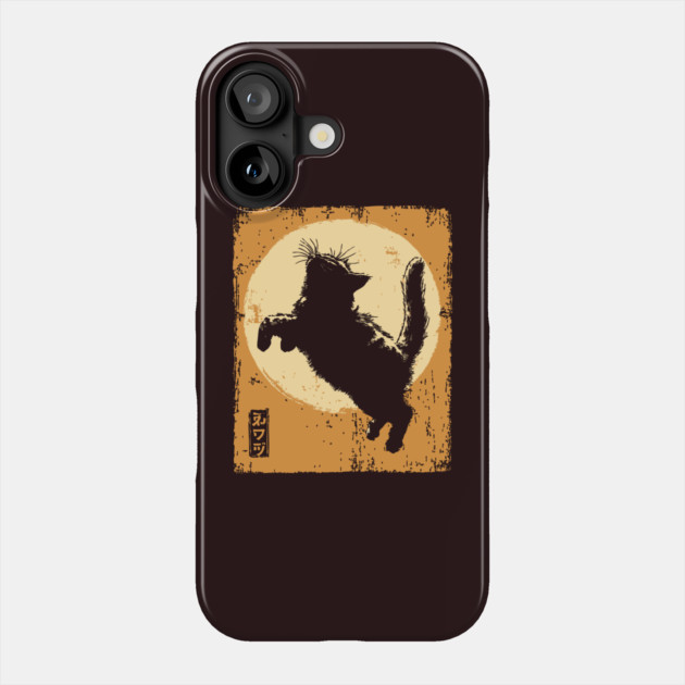 Ukiyo-e Pouncing Cat - Retro Japanese Black Cat Phone Case by TuncGK
