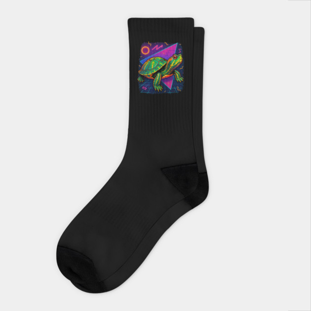 Retro Neon Guatemalan Ornate Slider Turtle Socks by Reptiq's Store
