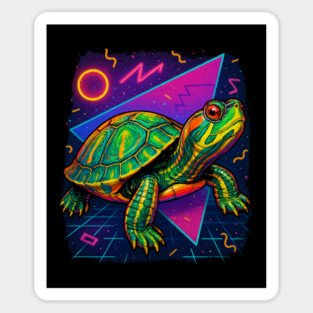 Retro Neon Guatemalan Ornate Slider Turtle Sticker