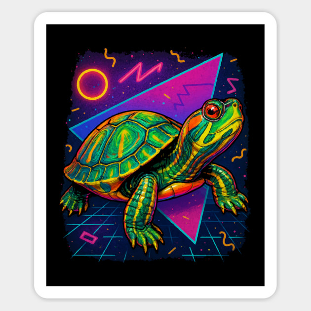 Retro Neon Guatemalan Ornate Slider Turtle Magnet by Reptiq's Store