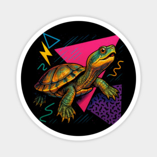Retro Neon Peters Sideneck Turtle Magnet