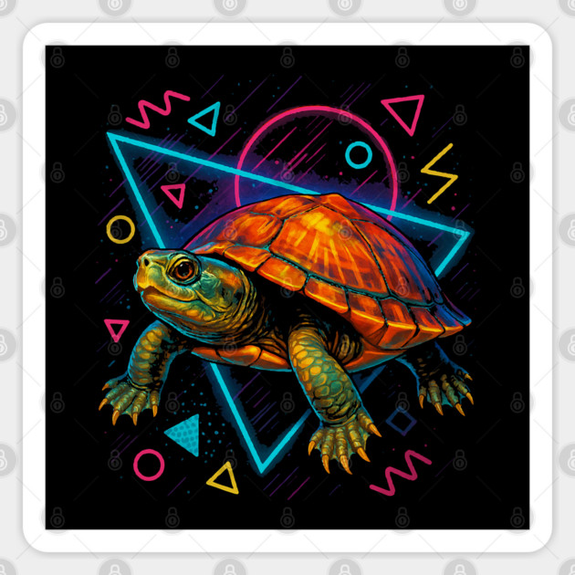 Retro Neon New Guinea Sideneck Turtle Sticker by Reptiq's Store
