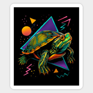 Retro Neon Black Knobbed Map Turtle Magnet