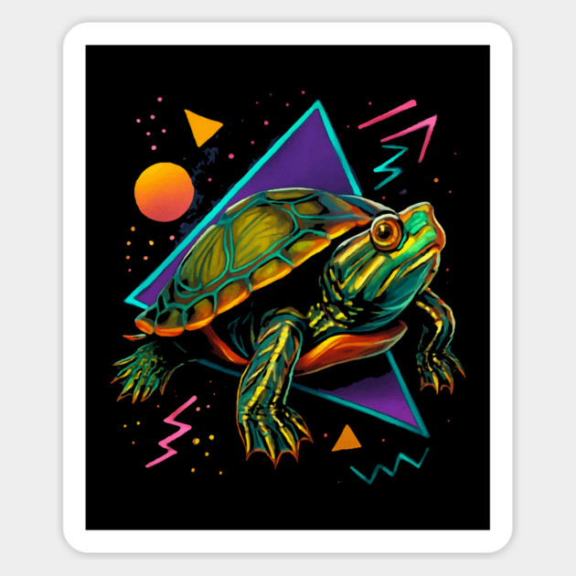 Retro Neon Black Knobbed Map Turtle Magnet by Reptiq's Store