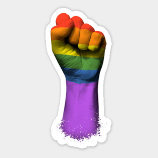 Gay Pride Rainbow Flag on a Raised Clenched Fist Sticker