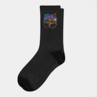 Retro Neon Chinese Box Turtle Socks