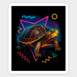 Retro Neon Chinese Box Turtle Sticker