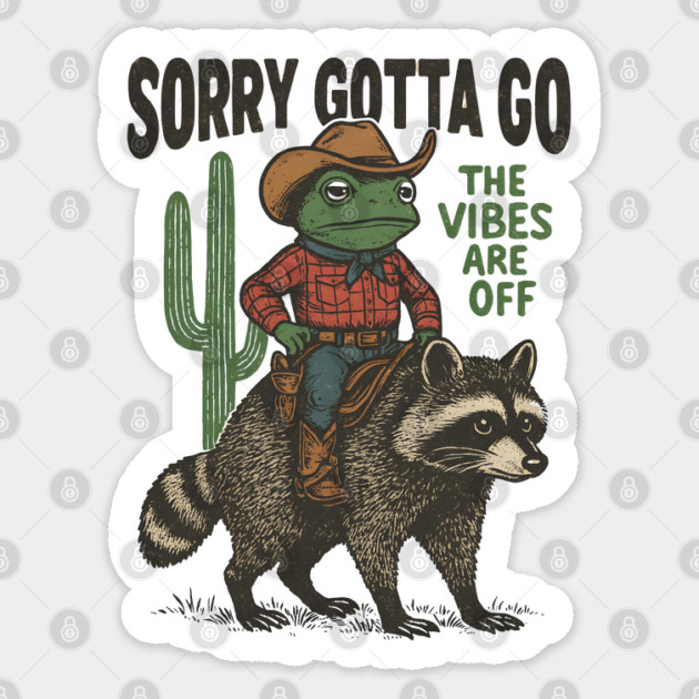 Cowboy Frog Riding Raccoon Sticker by Hays Robert Print