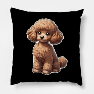 Cartoon Poodle  Curly-Haired Dog with Red Collar for Animal Lovers Pillow
