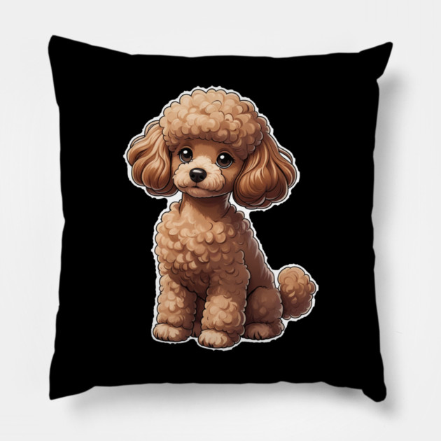 Cartoon Poodle  Curly-Haired Dog with Red Collar for Animal Lovers Pillow by IamActiveDog