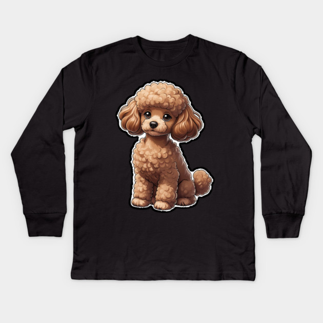 Cartoon Poodle  Curly-Haired Dog with Red Collar for Animal Lovers Kids Long Sleeve T-Shirt by IamActiveDog
