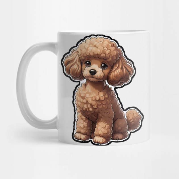 Cartoon Poodle  Curly-Haired Dog with Red Collar for Animal Lovers by IamActiveDog