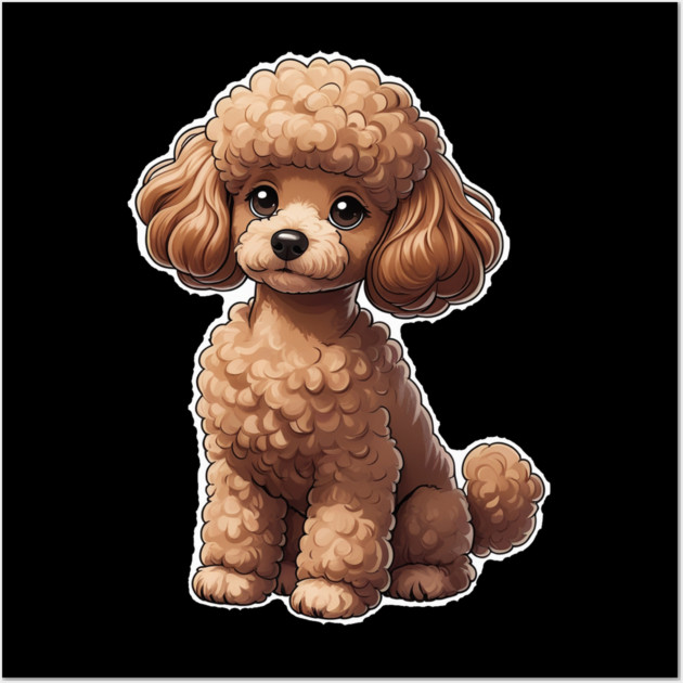 Cartoon Poodle  Curly-Haired Dog with Red Collar for Animal Lovers Wall Art by IamActiveDog