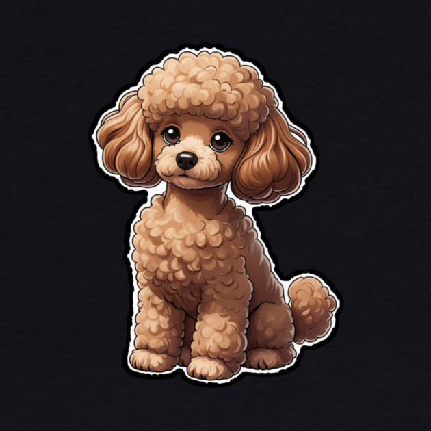Cartoon Poodle  Curly-Haired Dog with Red Collar for Animal Lovers by IamActiveDog