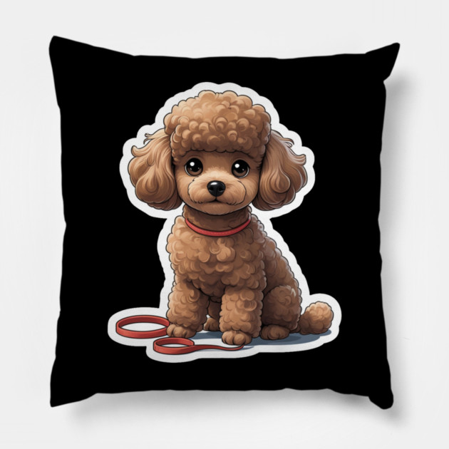 Fluffy Brown Poodle – Cute Dog with Red Leash for Pet Lovers Pillow by IamActiveDog