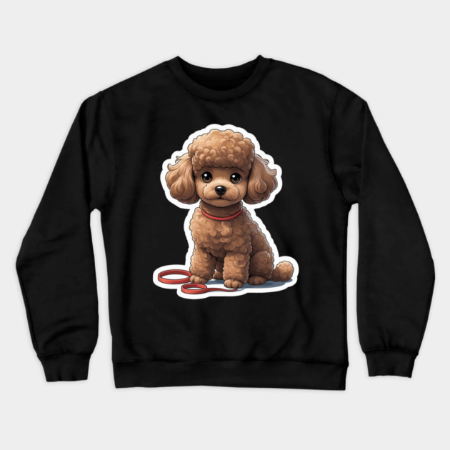 Fluffy Brown Poodle – Cute Dog with Red Leash for Pet Lovers Crewneck Sweatshirt by IamActiveDog