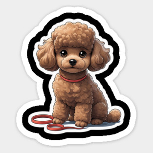 Fluffy Brown Poodle – Cute Dog with Red Leash for Pet Lovers Sticker