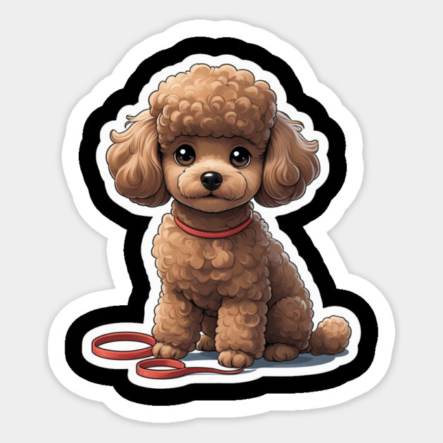 Fluffy Brown Poodle – Cute Dog with Red Leash for Pet Lovers Sticker by IamActiveDog