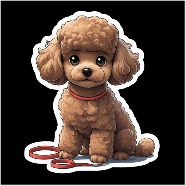 Fluffy Brown Poodle – Cute Dog with Red Leash for Pet Lovers Wall Art by IamActiveDog
