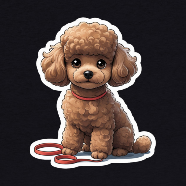 Fluffy Brown Poodle – Cute Dog with Red Leash for Pet Lovers by IamActiveDog