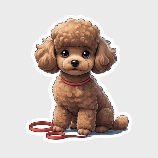 Fluffy Brown Poodle – Cute Dog with Red Leash for Pet Lovers by IamActiveDog