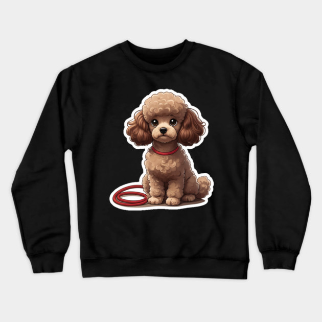 Cute Poodle – Fluffy Brown Dog with Big Eyes & Red Leash Crewneck Sweatshirt by IamActiveDog