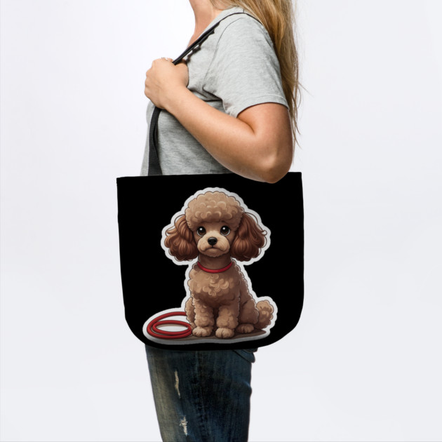 Cute Poodle – Fluffy Brown Dog with Big Eyes & Red Leash by IamActiveDog