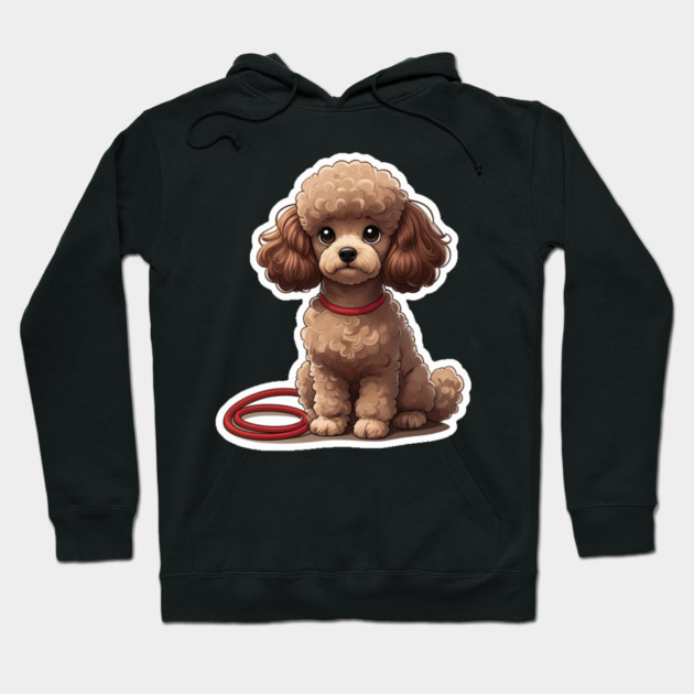 Cute Poodle – Fluffy Brown Dog with Big Eyes & Red Leash Hoodie by IamActiveDog
