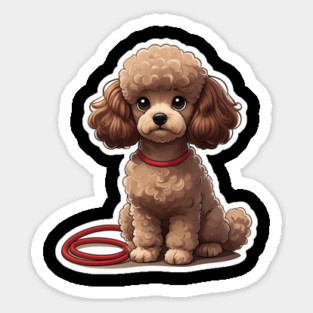Cute Poodle – Fluffy Brown Dog with Big Eyes & Red Leash Magnet