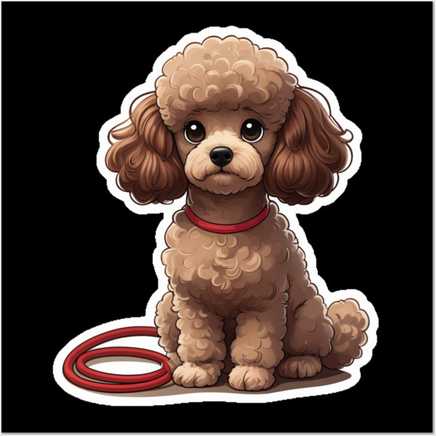 Cute Poodle – Fluffy Brown Dog with Big Eyes & Red Leash Wall Art by IamActiveDog