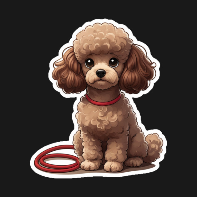 Cute Poodle – Fluffy Brown Dog with Big Eyes & Red Leash by IamActiveDog