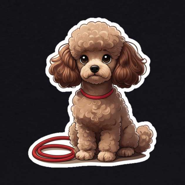 Cute Poodle – Fluffy Brown Dog with Big Eyes & Red Leash by IamActiveDog