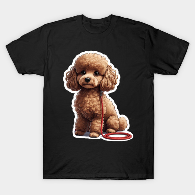 Adorable Dog – Brown Poodle with Leash in Peaceful Garden Scene T-Shirt by IamActiveDog