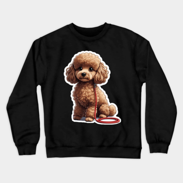 Adorable Dog – Brown Poodle with Leash in Peaceful Garden Scene Crewneck Sweatshirt by IamActiveDog