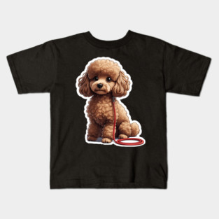 Adorable Dog – Brown Poodle with Leash in Peaceful Garden Scene Kids T-Shirt