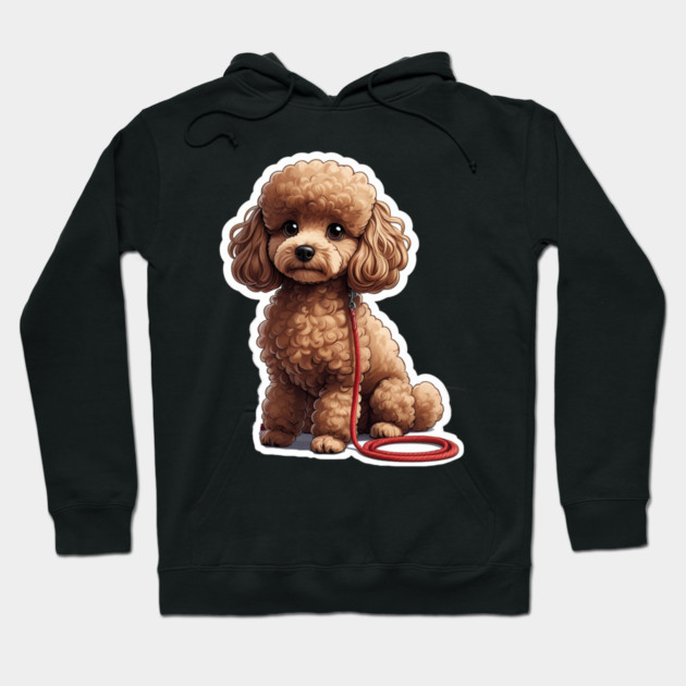 Adorable Dog – Brown Poodle with Leash in Peaceful Garden Scene Hoodie by IamActiveDog