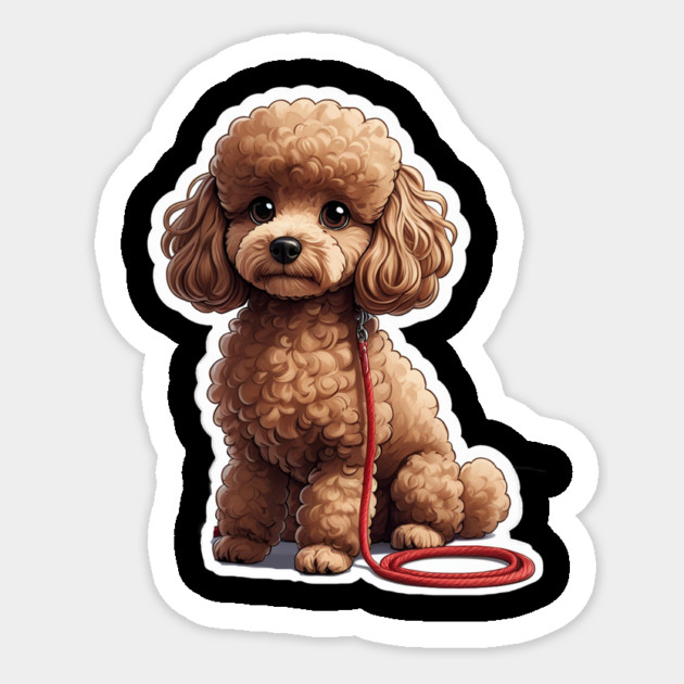 Adorable Dog – Brown Poodle with Leash in Peaceful Garden Scene Sticker by IamActiveDog