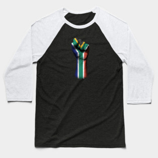Flag of South Africa on a Raised Clenched Fist Baseball T-Shirt