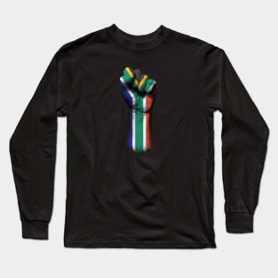 Flag of South Africa on a Raised Clenched Fist Long Sleeve T-Shirt