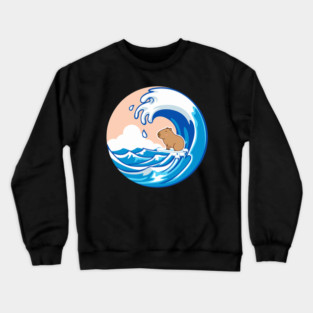 Wave Capybara Surfing Capibara Animal Lover Novelty Crewneck Sweatshirt