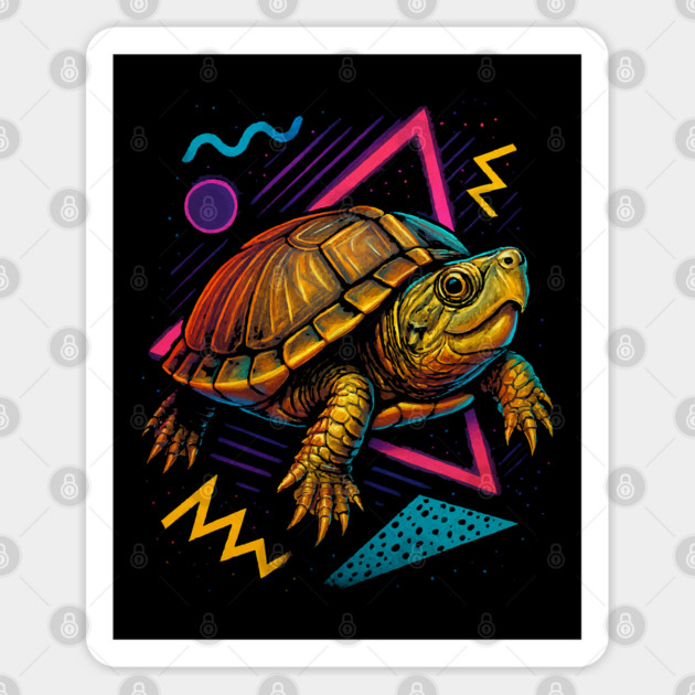 Retro Neon Razor Backed Musk Turtle Sticker by Reptiq's Store