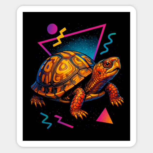 Retro Neon Three Toed Box Turtle Magnet by Reptiq's Store