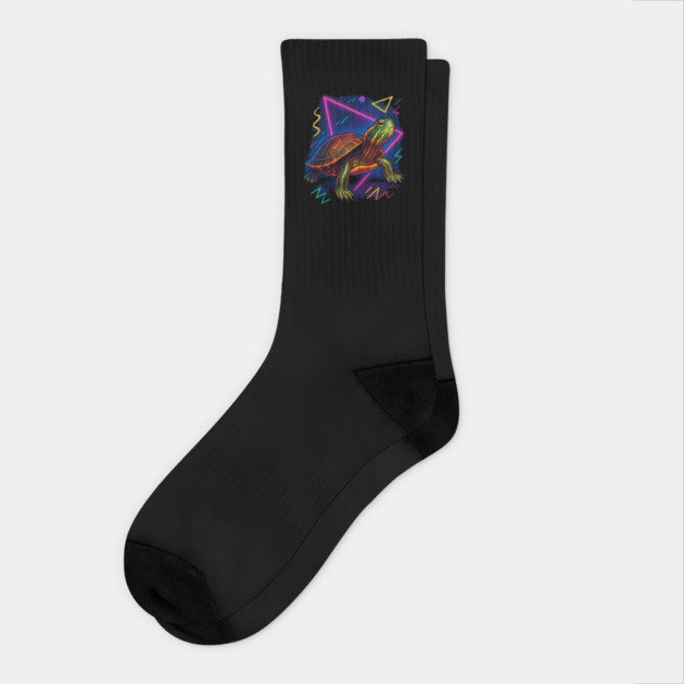 Retro Neon Southern Painted Turtle Socks by Reptiq's Store